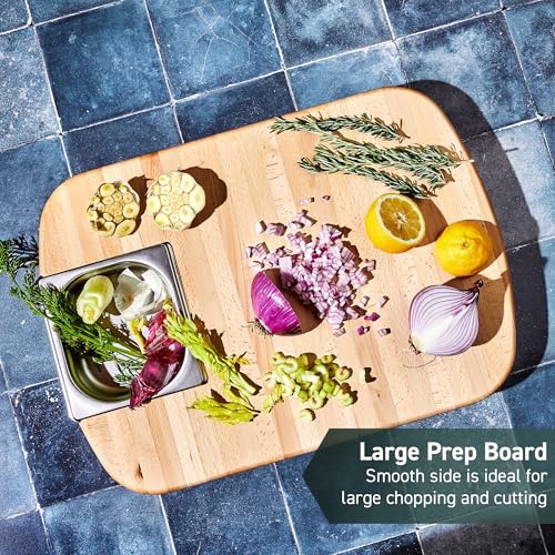 Tabla de cortar y tallar HexClad de madera de haya y bandeja de acero inox miniatura 5