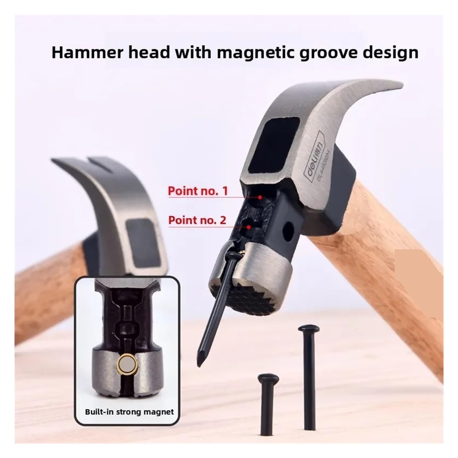 martello Martelli da carpentiere Mi ni Martello da 10 once con manico in legno Martello magnetico a testa tonda Martello for chiodi portatile multifunzione(10OZ)