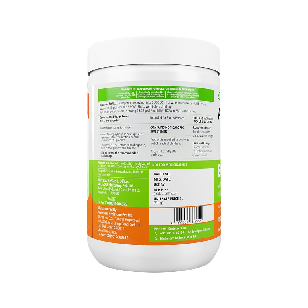 Proathlix BCAA Supplement | With Leucine, Isoleucine, Valine, Glutamine, Taurine | Supports Muscle Recovery, Endurance & Hydration | Intra & Post Workout | 30 Servings (13.33g) | Tropical Twist | 400g — Amazon image 2