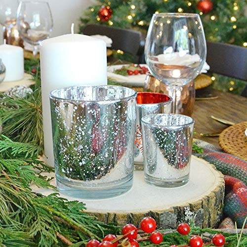 Just Artifacts Mercury Glass Votive Candle Holder 2.75" H (12pcs, Speckled Silver) -Mercury Glass Votive Tealight Candle Holders for Weddings, Parties and Home Decor - Thumbnail 4