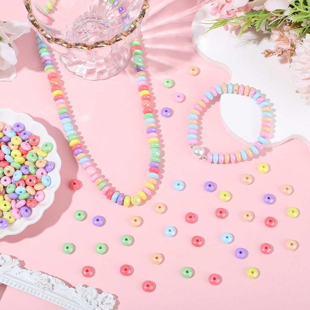 1 Box 500PCS Flat Round Acrylic Beads with Holes Abacus Iridescent UV Plating Opaque Plastic Candy Color Sparkly Loose Spacer Bead for Jewelry Making Bracelets Necklace DIY Crafts Supply - Image 4