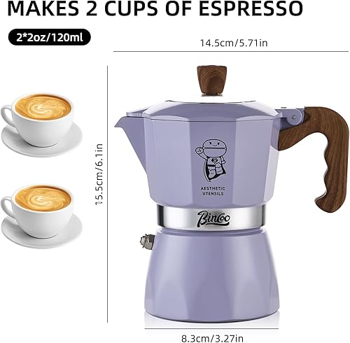 Miniatura 3 de Bincoo Estufa para máquina de café expreso, 2 tazas4.1 fl oz, pequeña estufa italiana, olla moka para camping, portátil, ideal para el hogar y