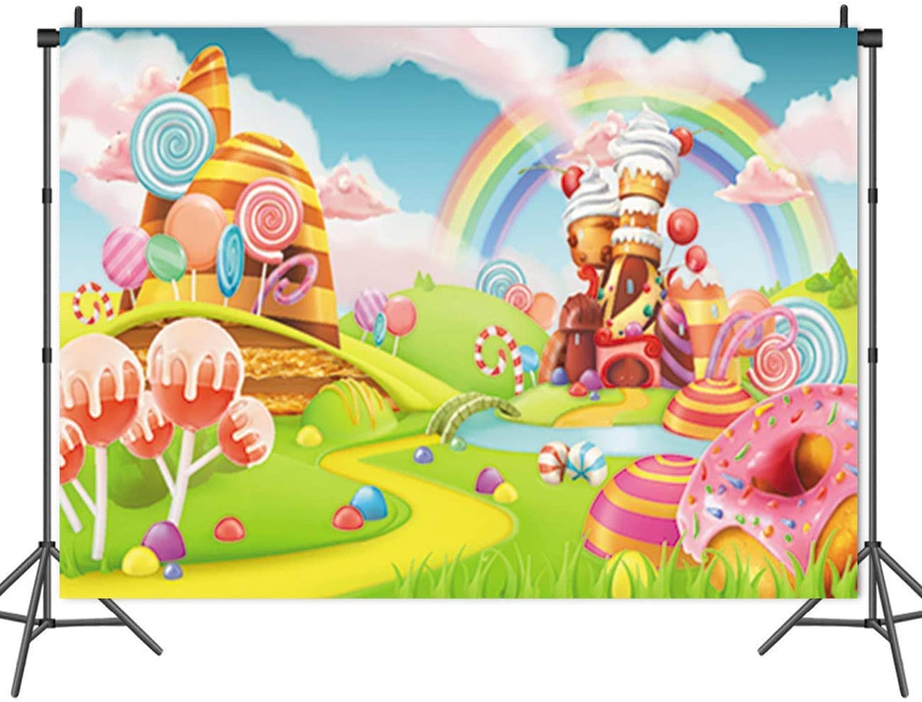 Candyland Balloon Arch Rainbow Photography Backdrop - Candy Theme 5x3ft ...