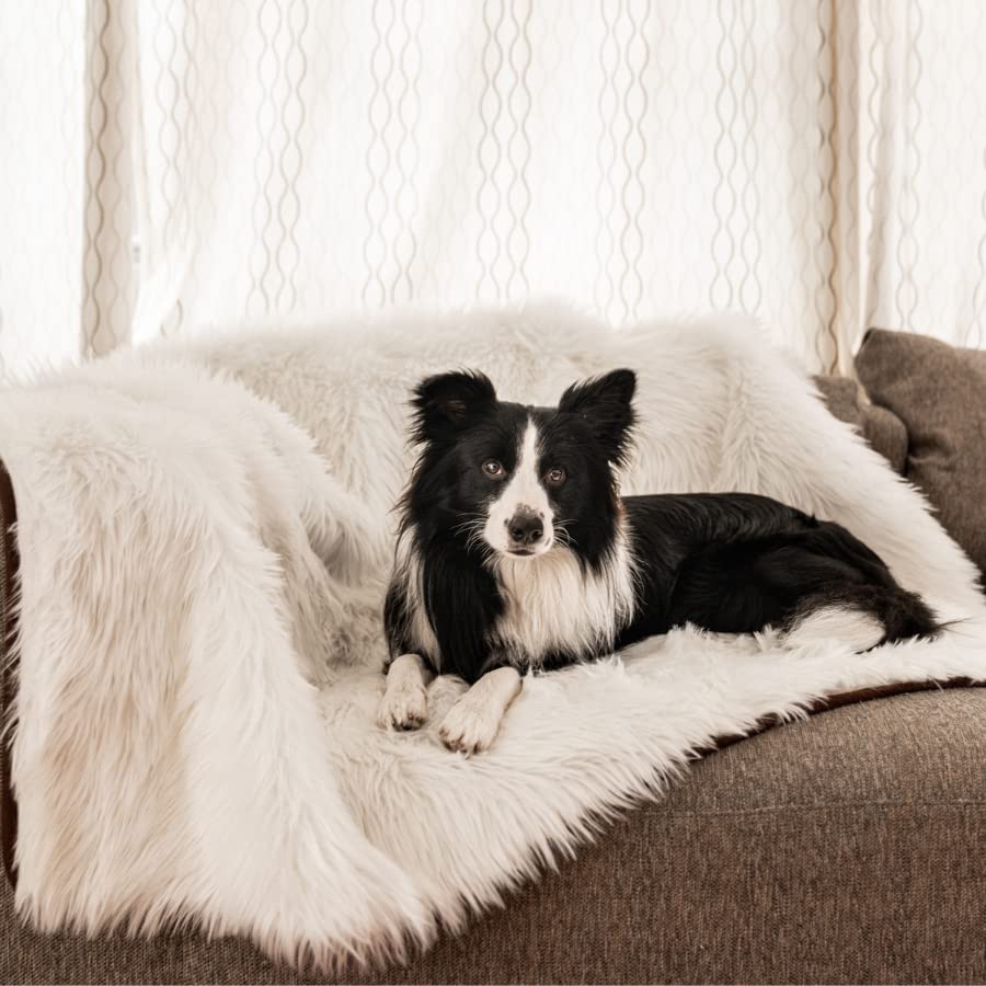 PupProtector Waterproof Throw Blanket for Dogs and Cats, Pet Blanket Cover for Couches, Sofas, Beds, Car Seats, Furniture, Calming Soft Faux Fur, Polar White, Large (80" L x 62" W)