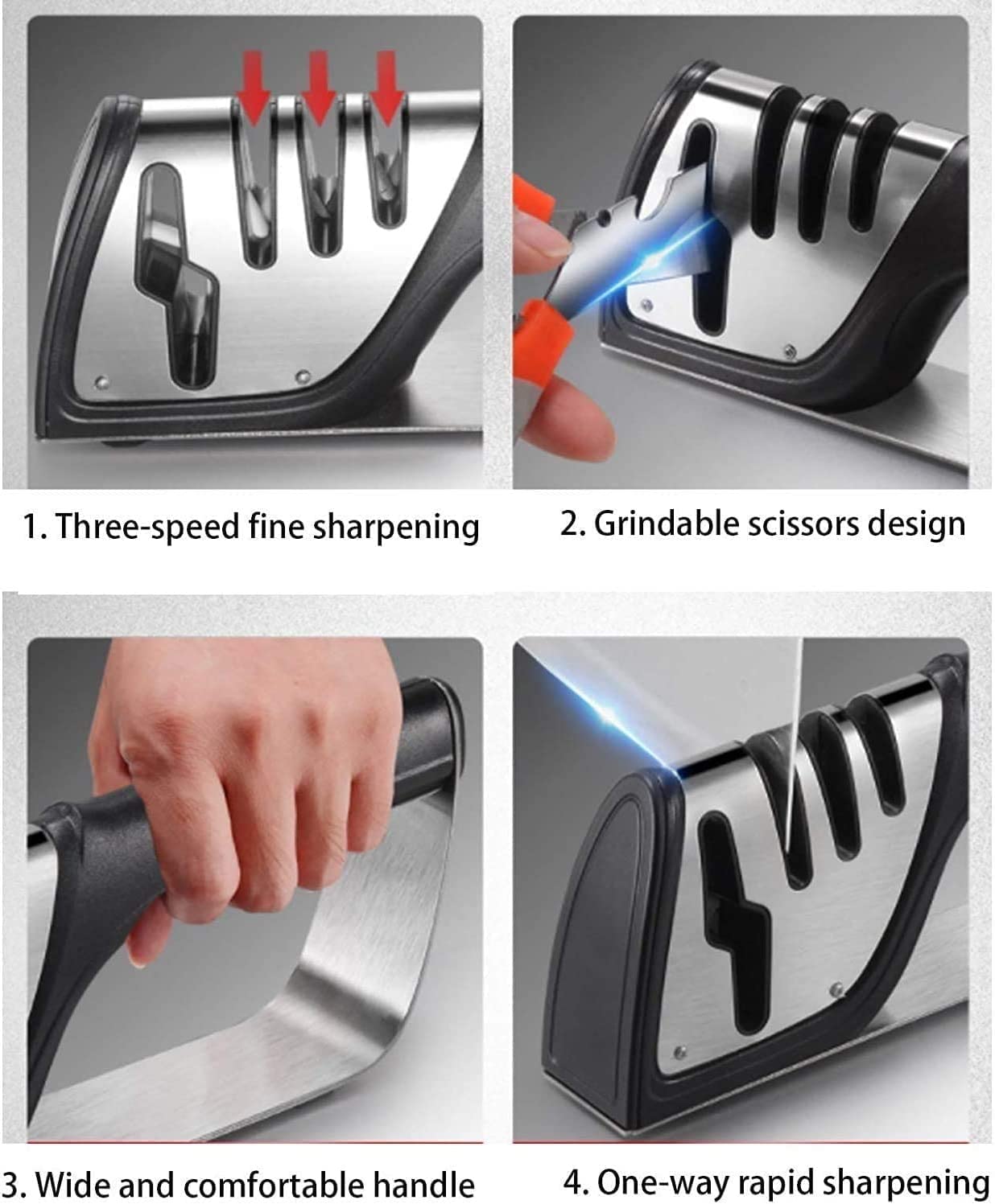 Afilador de cuchillos, afilador manual, accesorios de cuchillos de cocina de calidad de 4 ranuras for reparar, moler, pulir cuchillas, herramienta profesional de afilado de cuchillos for cuchil