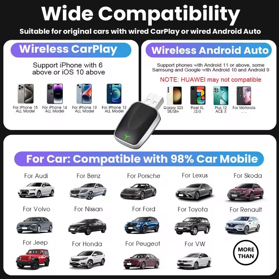 Image of KINGSTER 2-in-1 Wireless CarPlay & Android Auto Adapter for OEM Wired Cars