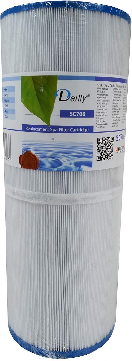 Darlly, Cartuccia per filtro di vasca idromassaggio Unicel c4950/C-4950, Pleatco PRB501N, per Spa con vasche Arctic, Beachcomber, Canadian, Hydropool e Jacuzzi, 127 cm