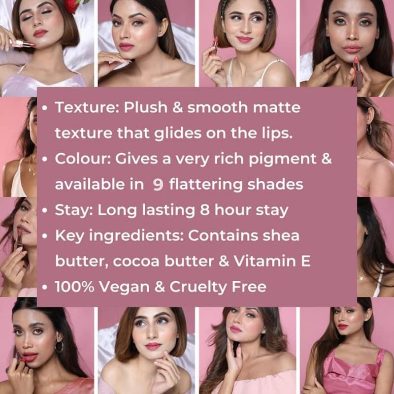 Image of PRAUSH BEAUTY (Formerly Plume) Plush Matte Lipsticks Super Light & Hydrating, Long Lasting, Rich Pigment, Smooth Soft Matte Finish, Happy Hour, 4g
