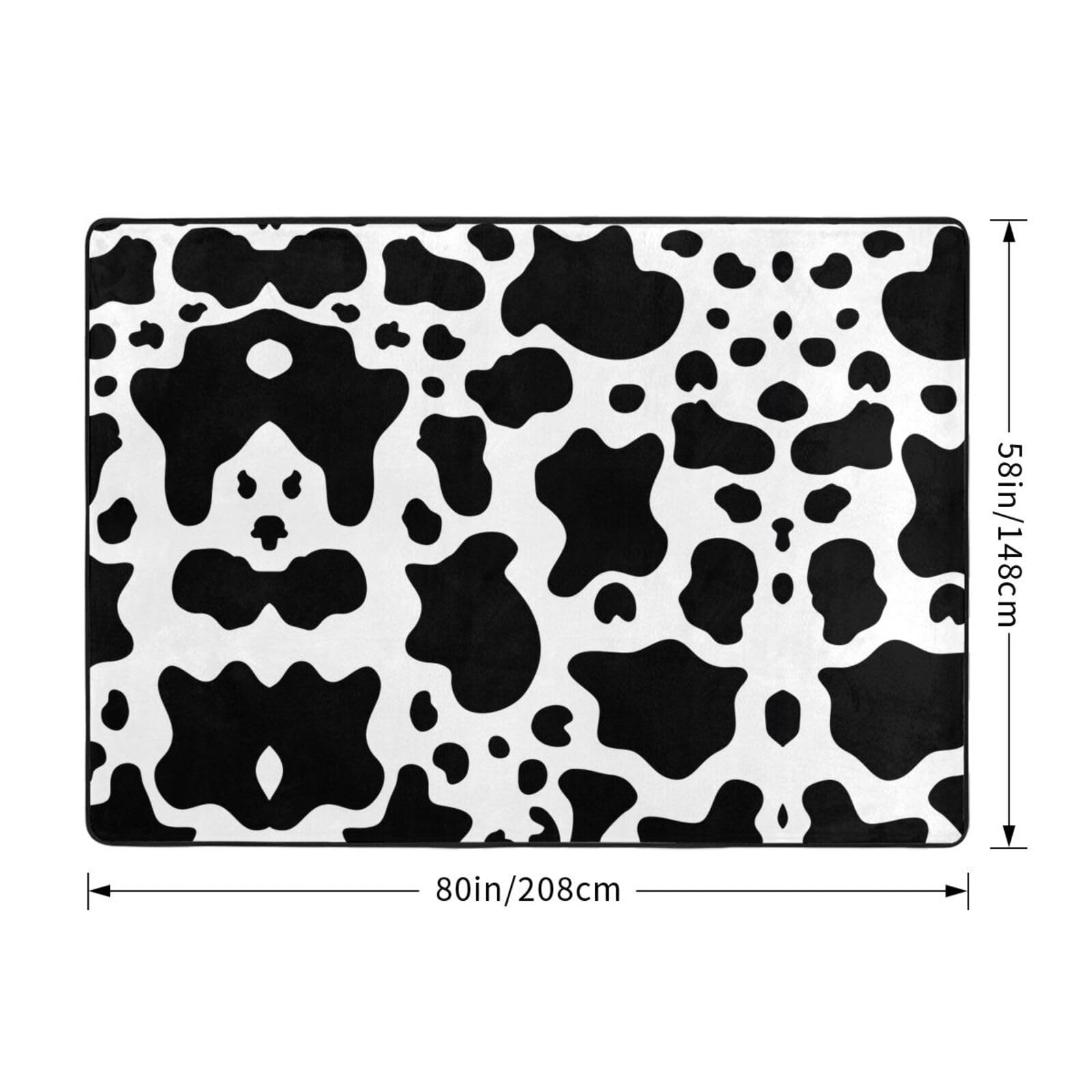Tappeto in finta pelliccia con stampa di mucche bianche e nere, 203,2 x 147,3 cm, accogliente coperta antiscivolo per soggiorno, camera da letto e altro ancora