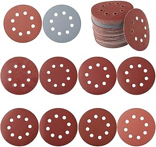 100pcs 5 Inch Sanding Discs, (Hook and Loop 80/180/240/320/400/800/1000/1500/2000/3000 Grits), 8 Hole Round Sanding Discs Pads for Random Orbital Sander