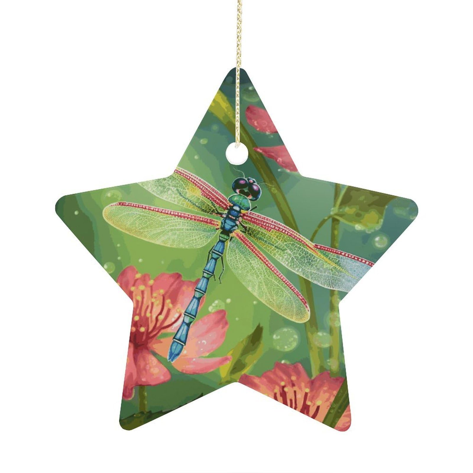 Fodpand Women's Style Dragonflies And Flowers Ornament With String, Keepsake Hanging Decorations,Ceramic Ornaments For Men Indoor Home Holiday Party Gifts