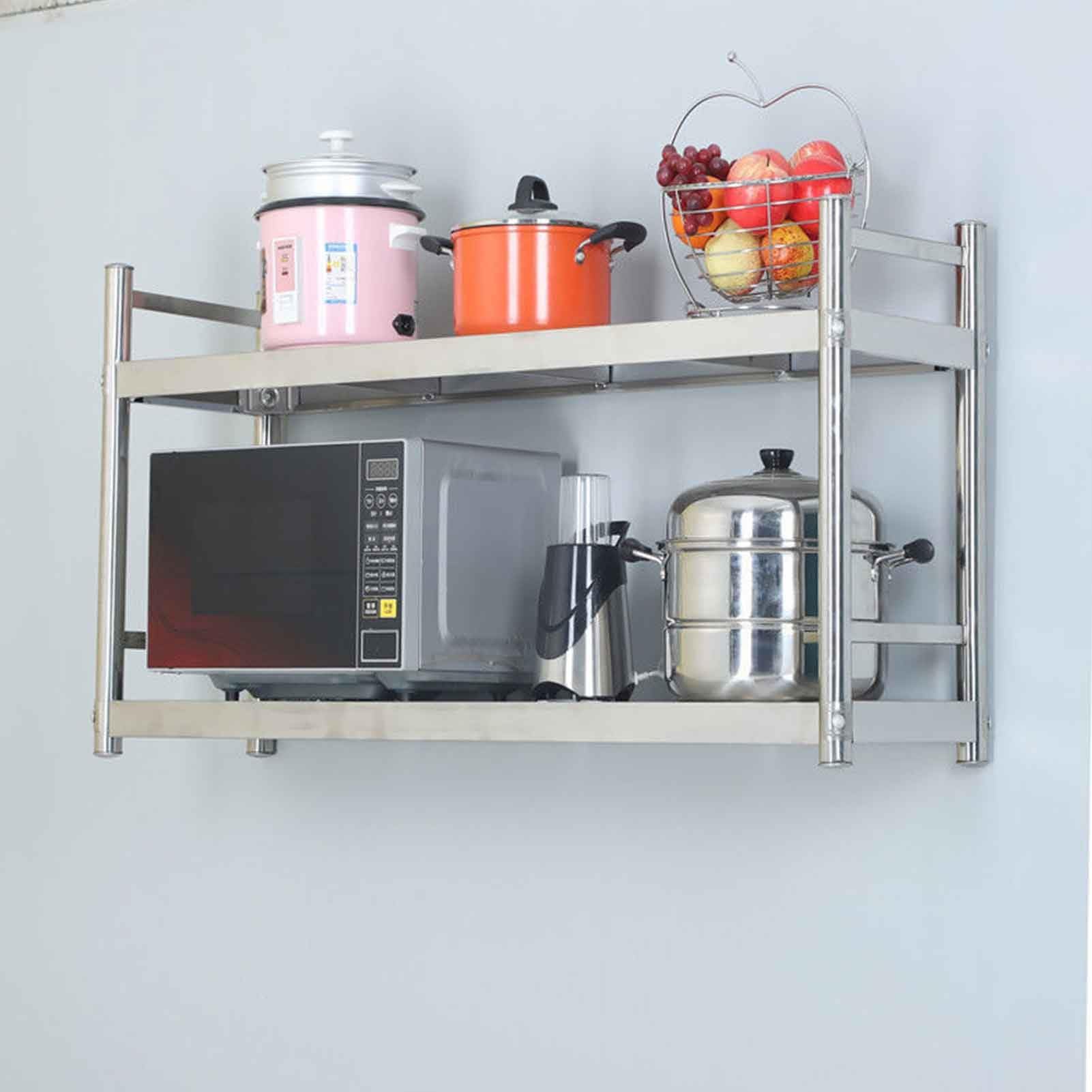 GTHTUHFD Stainless Steel Wall Shelf - 2-Tier 304 Kitchen Sto Rack Commercial Microwave & Oven Nizer Wall-Mounted Shelving Unit,60X35X55CM