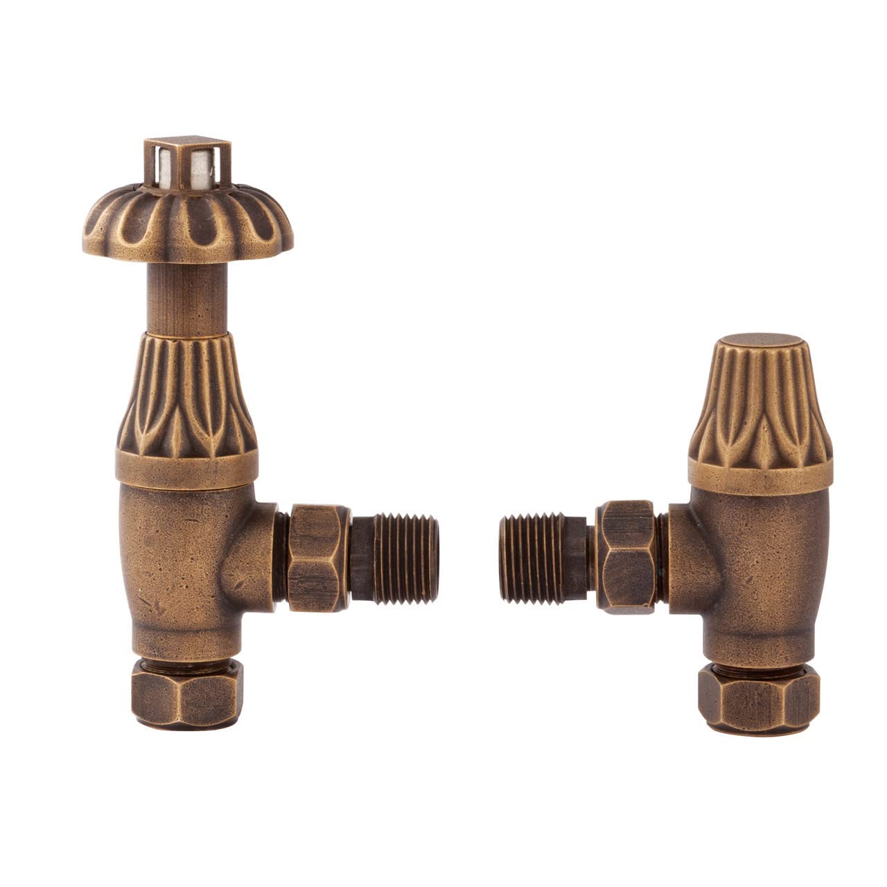 Excel Home Valvole termostatiche per radiatore - Ottone antico ad angolo Westminster TRV - Valvole per radiatore con testa in metallo da 1/2" x 15 mm