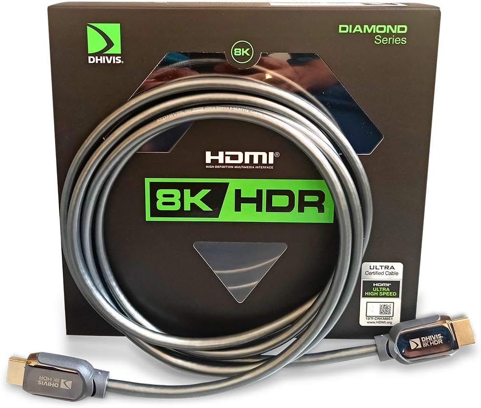 Dhivis Certified HDMI 2.1, 2 Meters, 8K Diamond Series, 48Gbps - 4K (4096 x 2160) 120hz - HDCP 2.2, 2.3, HDR10+ and Dolby Vision, Atmos, SKU: DH002
