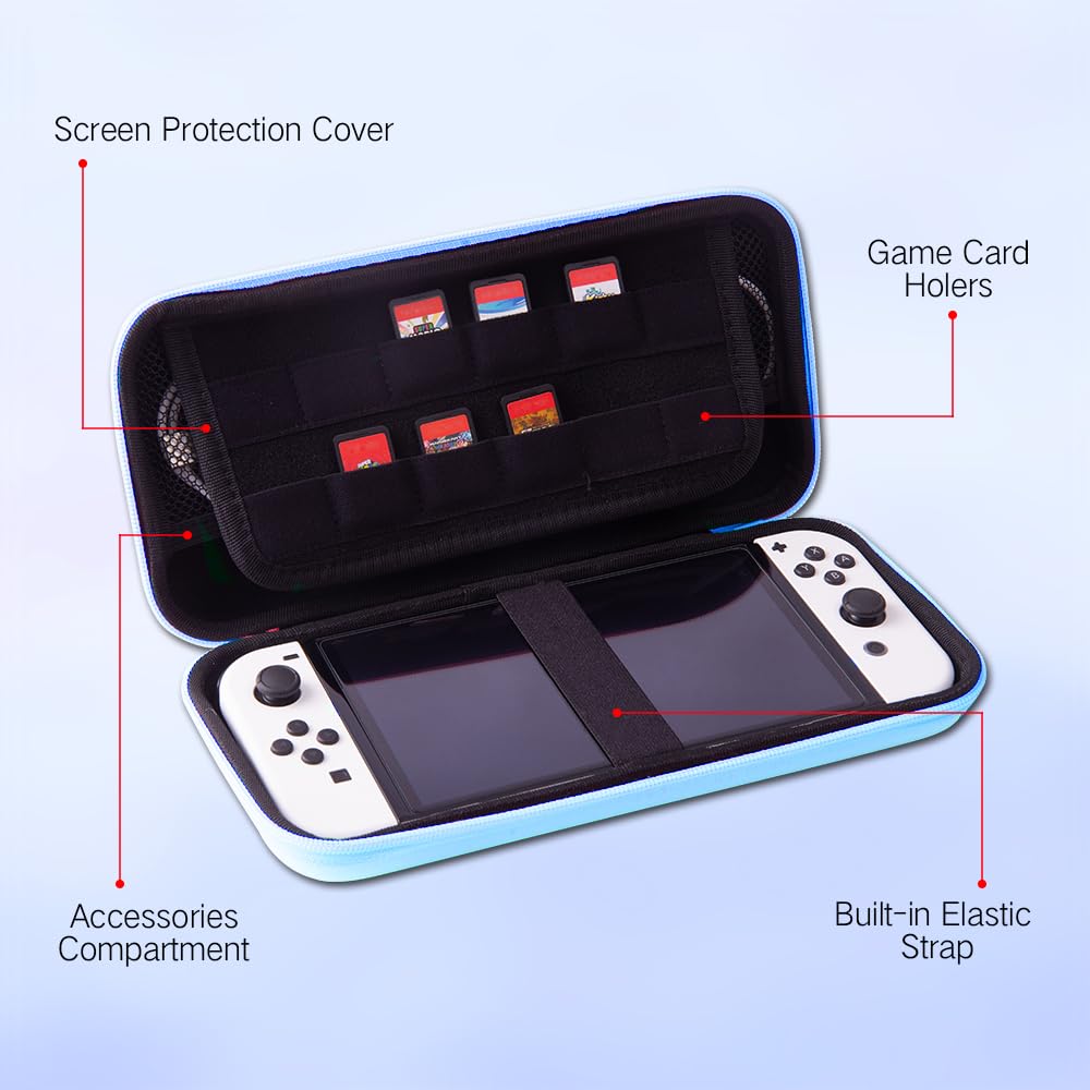 PERFECTSIGHT Tragetasche für Nintendo Switch OLED, Hartschale, mit 12 Spielkartenfächern, Aufbewahrungstasche für NS-Konsole & Zubehör