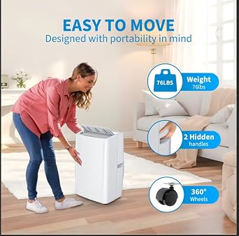 GarveeLife 14,000 BTU Portable Air Conditioner Cools Up to 750 Sq.Ft, Auto-Evaporation Low Noise Portable AC Unit with Remote Control Fits for Large Room, Office, Garage, Cold White