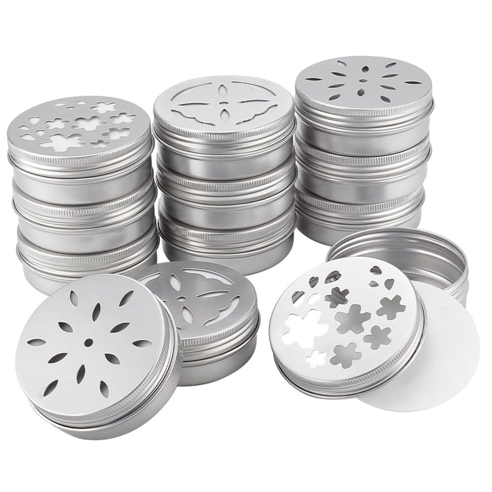 Osmond 12pcs Air Freshener Tins 3 Style Scent Beads Container 2 Ounce Aluminium Metal Container Empty Storage Tins with Lids