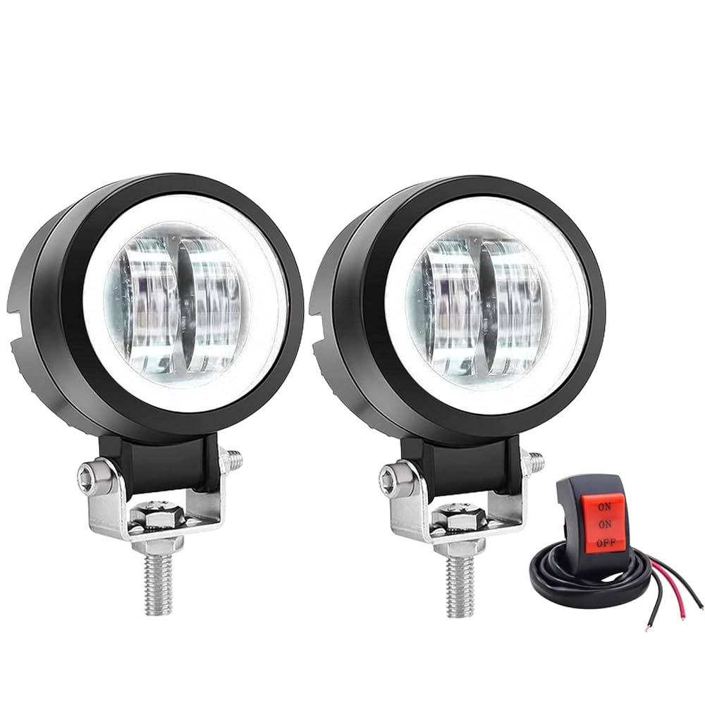 Biqing 2PCS 20W Motorfiets Koplampen Met Rode Angel Eye, 3" Vierkante LED Mistlampen 12V 24V Extra Licht Motor Extra Koplamp Met Stuurschakelaar 7/8" 22mm
