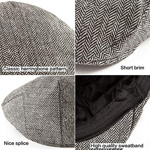 Image of LADYBRO 2Pack Adjustable Newsboy Hats for Men Flat Cap Irish Cabbie Wool Blend Tweed
