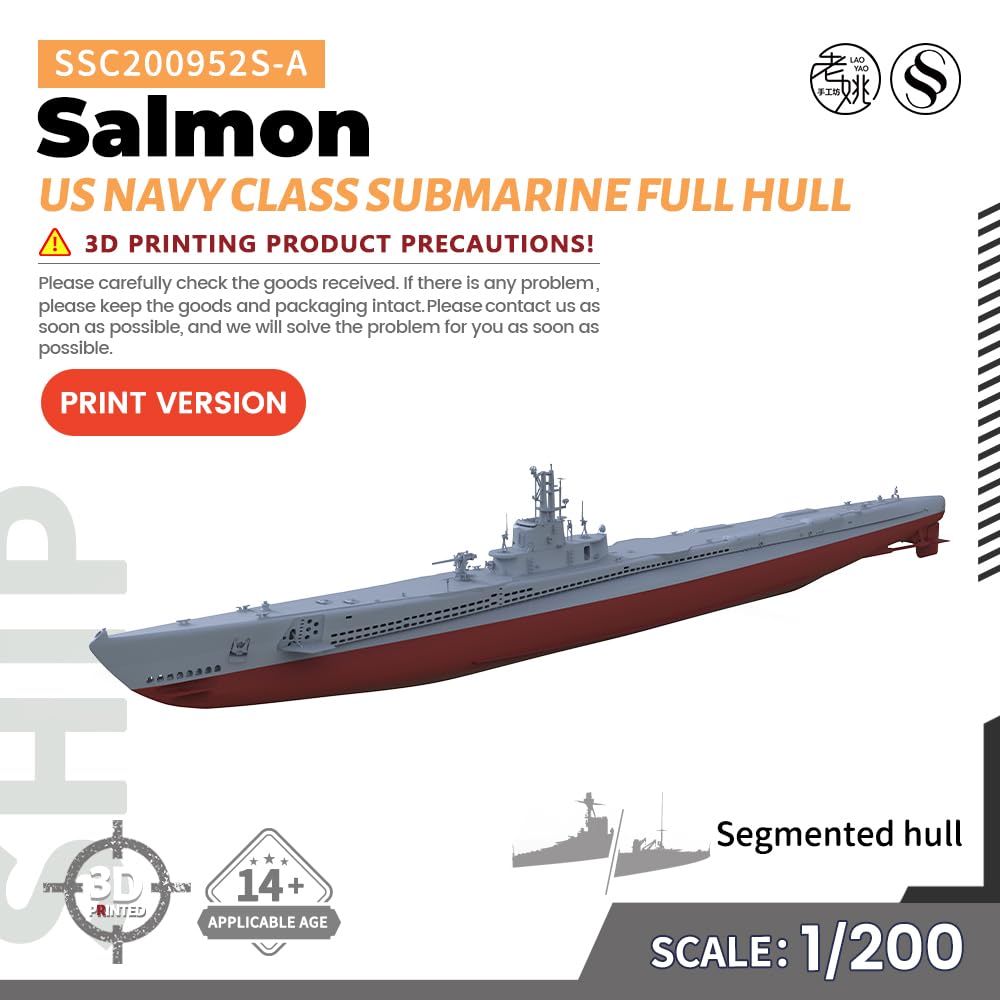 MRY-SFW SSC200952S-A 1/200 model wojskowy okręt podwodny klasy Salmon amerykańskiej marynarki wojennej, pełny kadłub, segmentowany kadłub