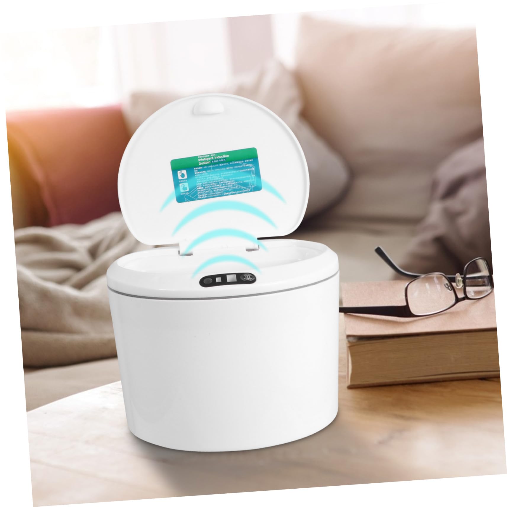 Homoyoyo Auto Mülleimer aus Kunststoff mit Sensor, Weißer Elektrodeckel | Platzsparend, Vielseitig, für Reisen und Kochen, als Behälter für Unterwegs