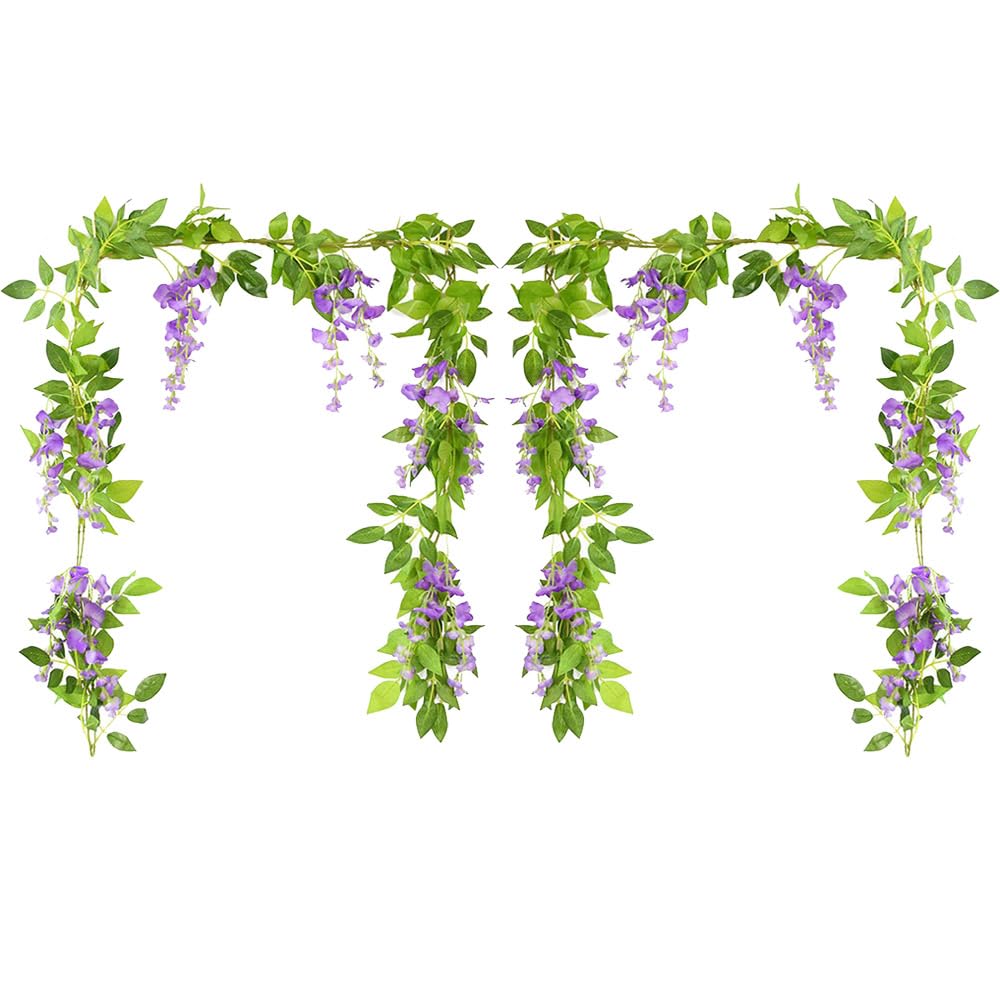 SKYPRO 2PCS Bean Flower Strips Vine Greenery Leaves Garland Artificial Flowers Plants for Hotel Wedding Home Party Garden Craft Art Decor (Purple) — image 1
