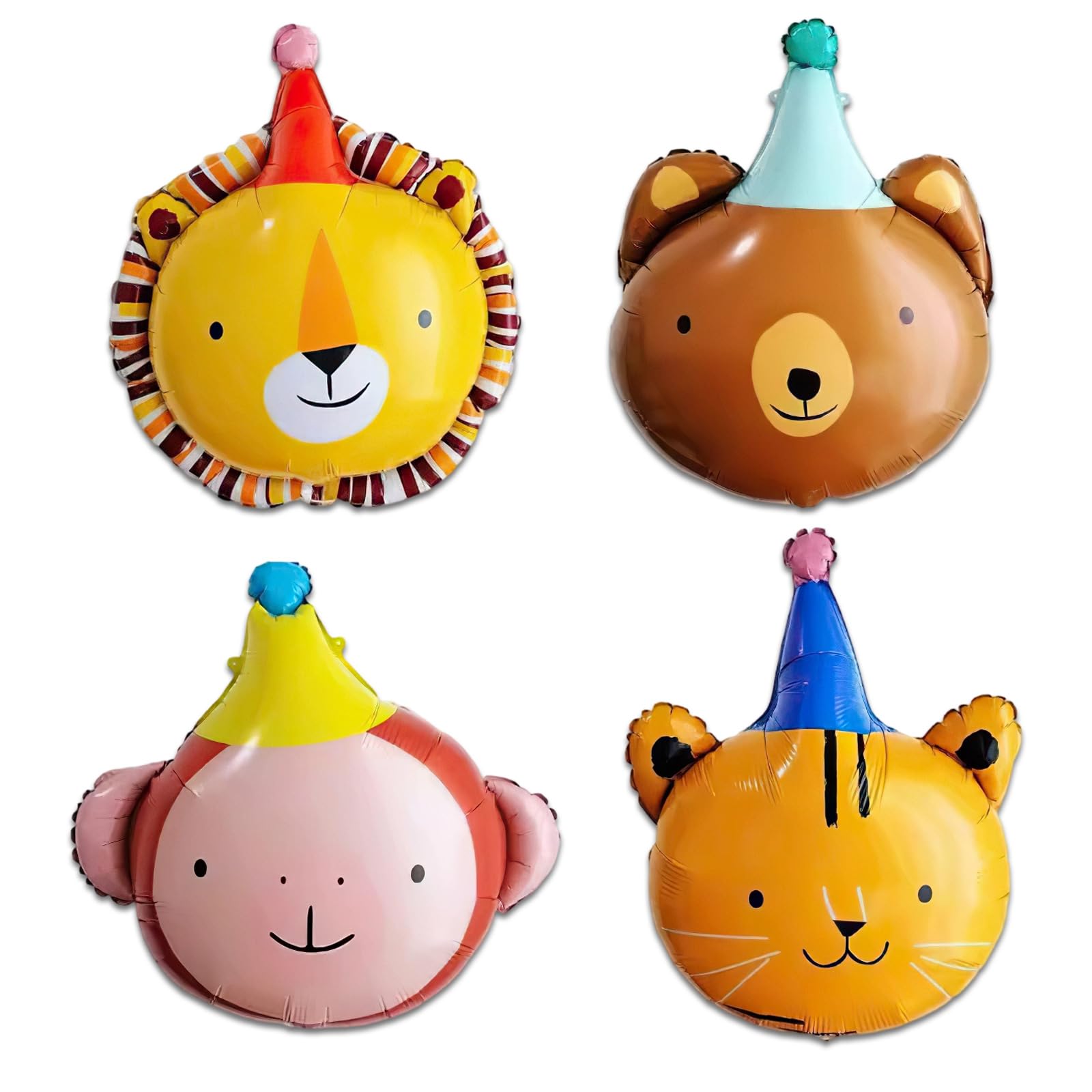 Animal Head Foil Balloon Kit, Lion Bear Monkey Cat foil balloon for Birthday Party Decorations, Baby Shower Supplies