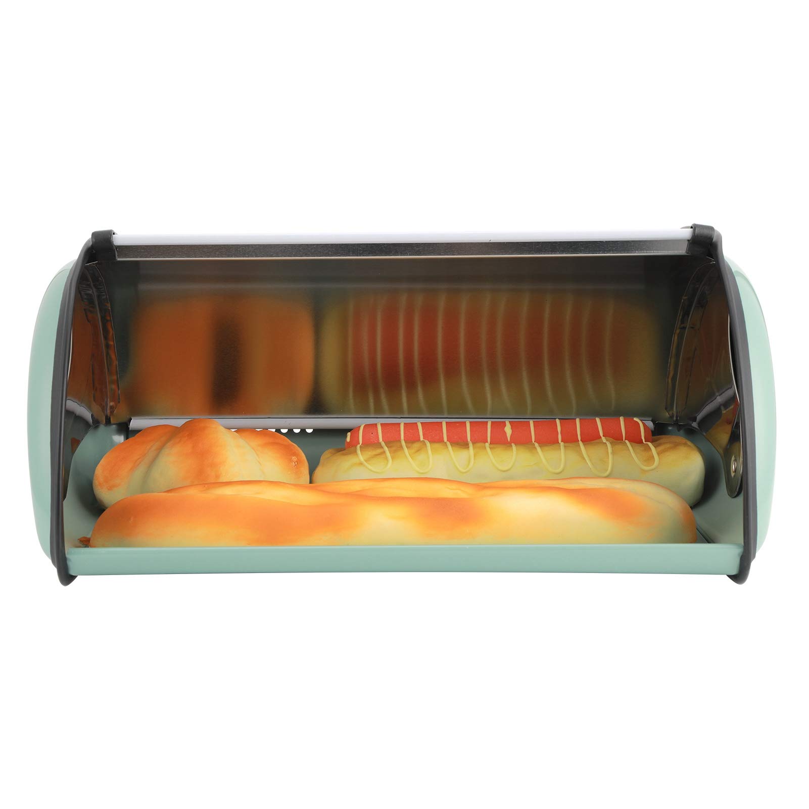 Caja de pan, cajas de pan con tapa enrollable para encimera de cocina, contenedor de pan de metal retro para almacenamiento de alimentos, soporte para pan de 13 x 9.4 x 5.9 pulgadas (verde)