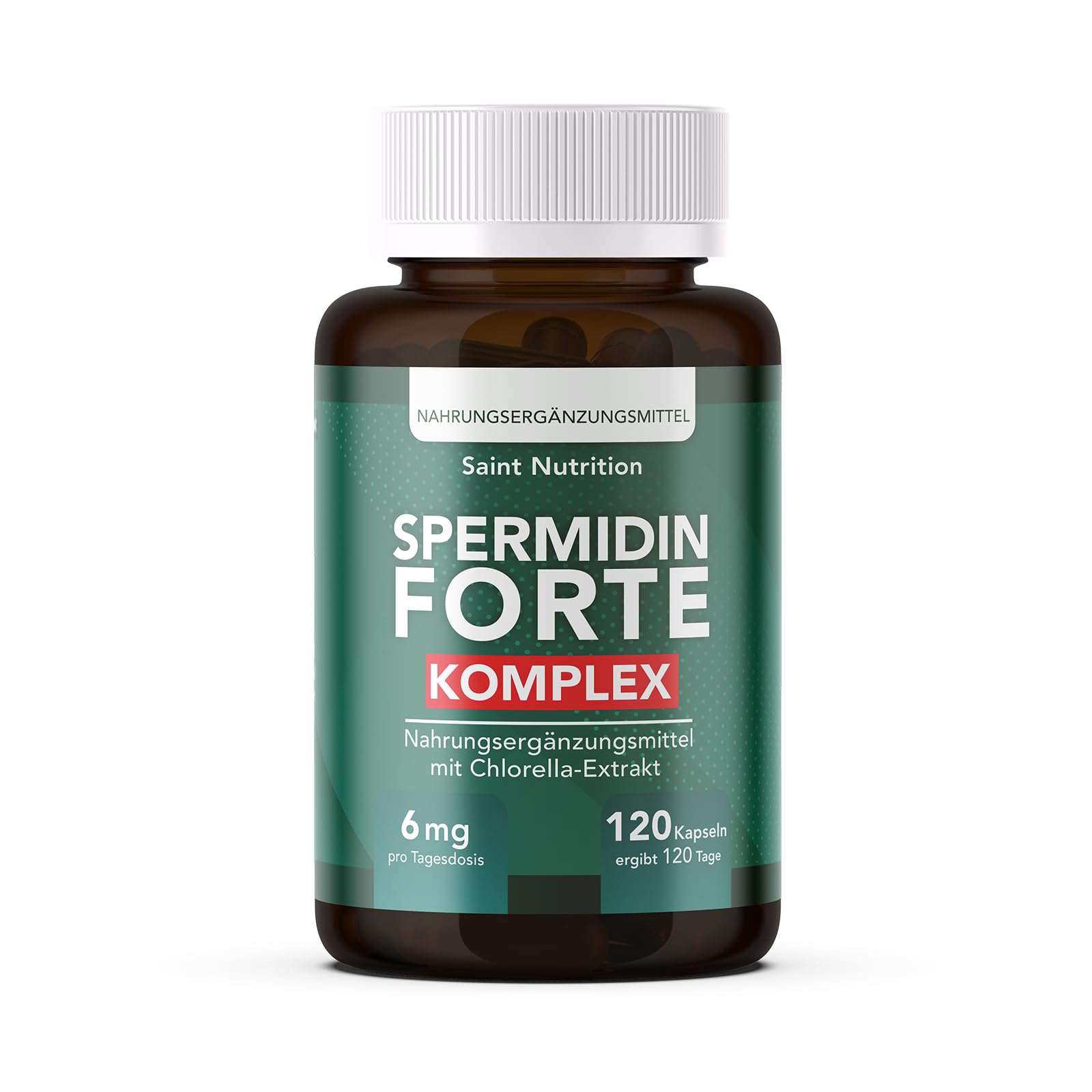 Saint Nutrition® Spermidin Kapseln – Hochdosiert mit 6mg Spermidin pro Kapsel – aus natürlichem Spirulina Algenpulver & Chlorella Extrakt – Unterstützt Zellschutz, Zellregeneration & Vitalität