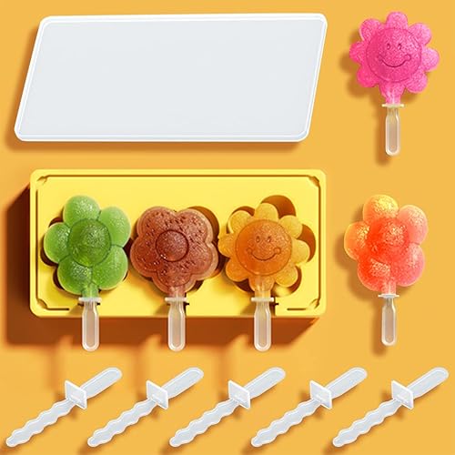 Rolin Roly Moldes de paletas de silicona con forma de girasol con 5 palitos para hacer helados con tapa, moldes reutilizables para tartas de Navidad