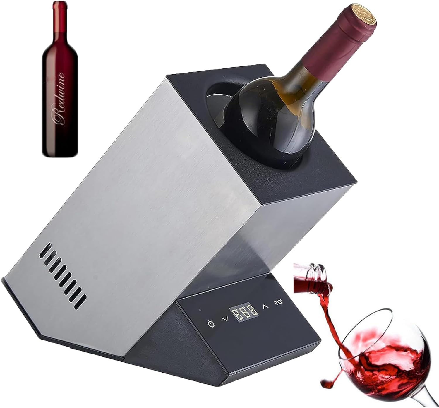 Electric Wine Chiller, Stainless Steel Single Bottle Wine Cooler Bucket with LED Touch Display, Adjustable Temperature Control, Keep Original Flavor, for Home Office Restaurant,Silver