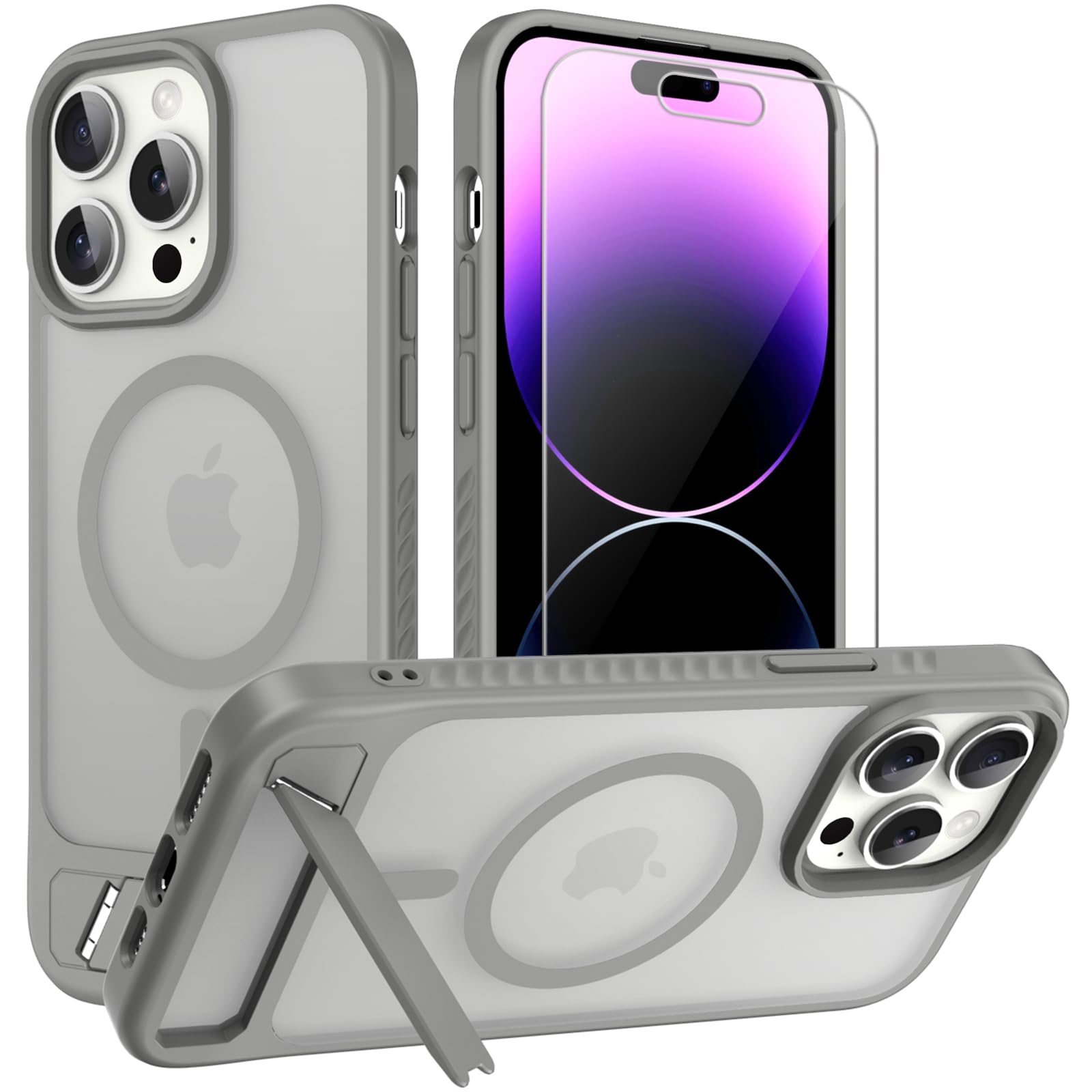 for iPhone 14 Pro Max case: [fit for Magsafe] Strong Magnetic & Invisible Stand, Military-Grade Protection with Screen Protector, Adjustable Kickstand