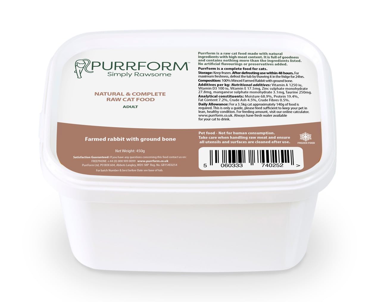 Purrform Kitten Raw Food (10, Purrform Farmed Rabbit with Ground Bone (KITTEN) 450g) โ image 1