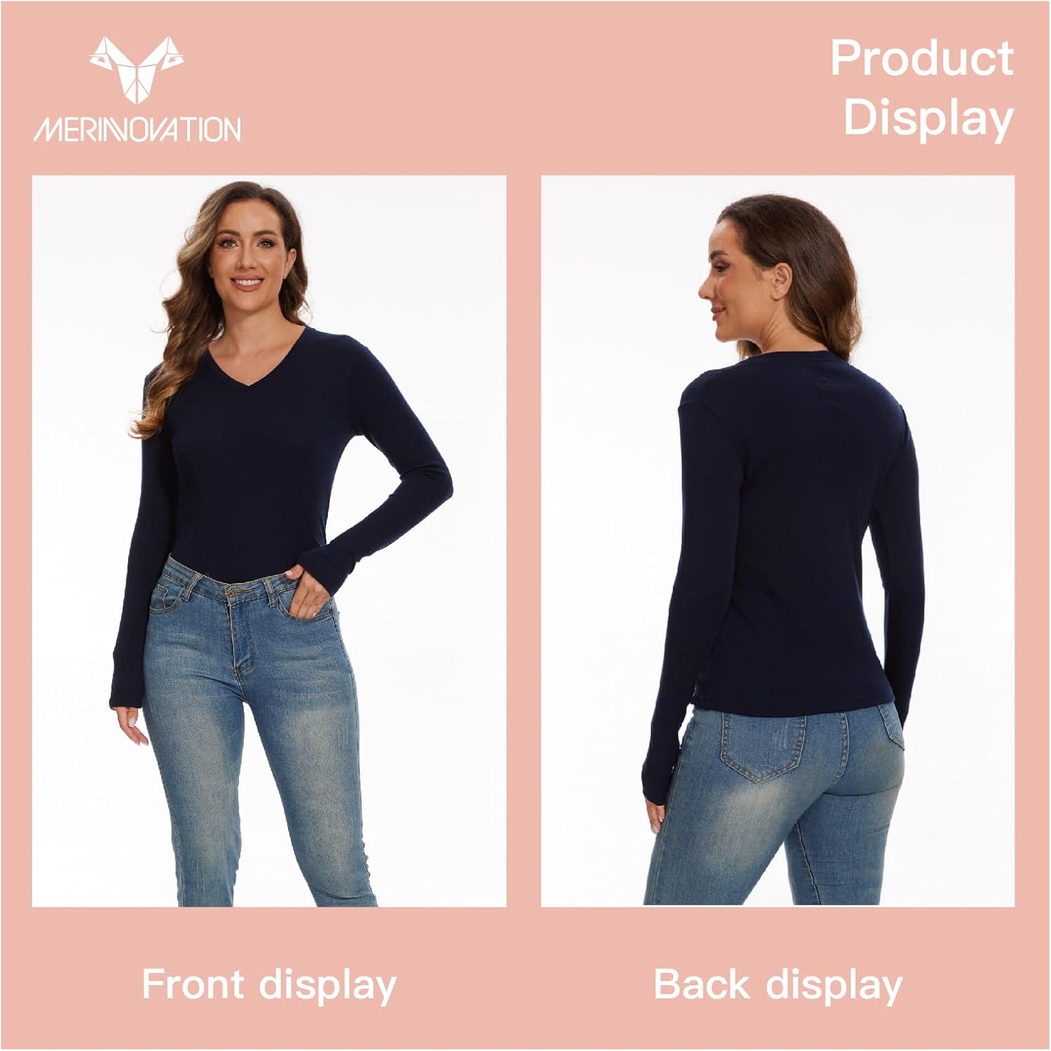 MERINNOVATION Merino Wool Base Layer Women - 100% Merino Wool Shirts for Women Lite - Midweight Long Sleeve V-Neck Tops - Image 6