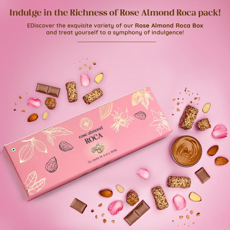 Image of Cacao Springs Premium Rose Almond Roca Chocolates for Healthier Snacking, Premium Choco & Nut Delicacy Treats, Premium Gift Hamper for Christmas Gifts, 5 Pieces in Each Box, 2 Boxes, 120gm