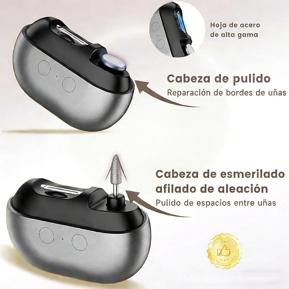 Cortauñas Electrico Pies y Manos con Luz LED Integrada, Incluye 2 Accesorios de Pulido para Uñas, Ideal para Adultos, Mayores y Personas con Movilidad Reducida (Negro)