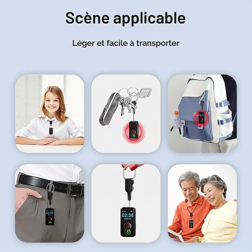 Dispositif D'alerte d'urgence pour Personnes Âgées, Collier Portable avec Bouton SOS, Détection des Chutes Anormales, Appels Vocaux 4G Intelligents, Positionnement GPS, Étanche IPX6
