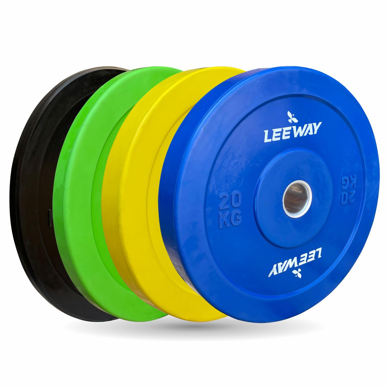 Leeway Color Rubber Bumper Plates 2.0, (100kg Combo) | Olympic Weight Plates with 50mm Hole | Standard IWF Size Gym Plates for Home and Commercial Use (100kg Set(5X2+10X2+15X2+20X2))
