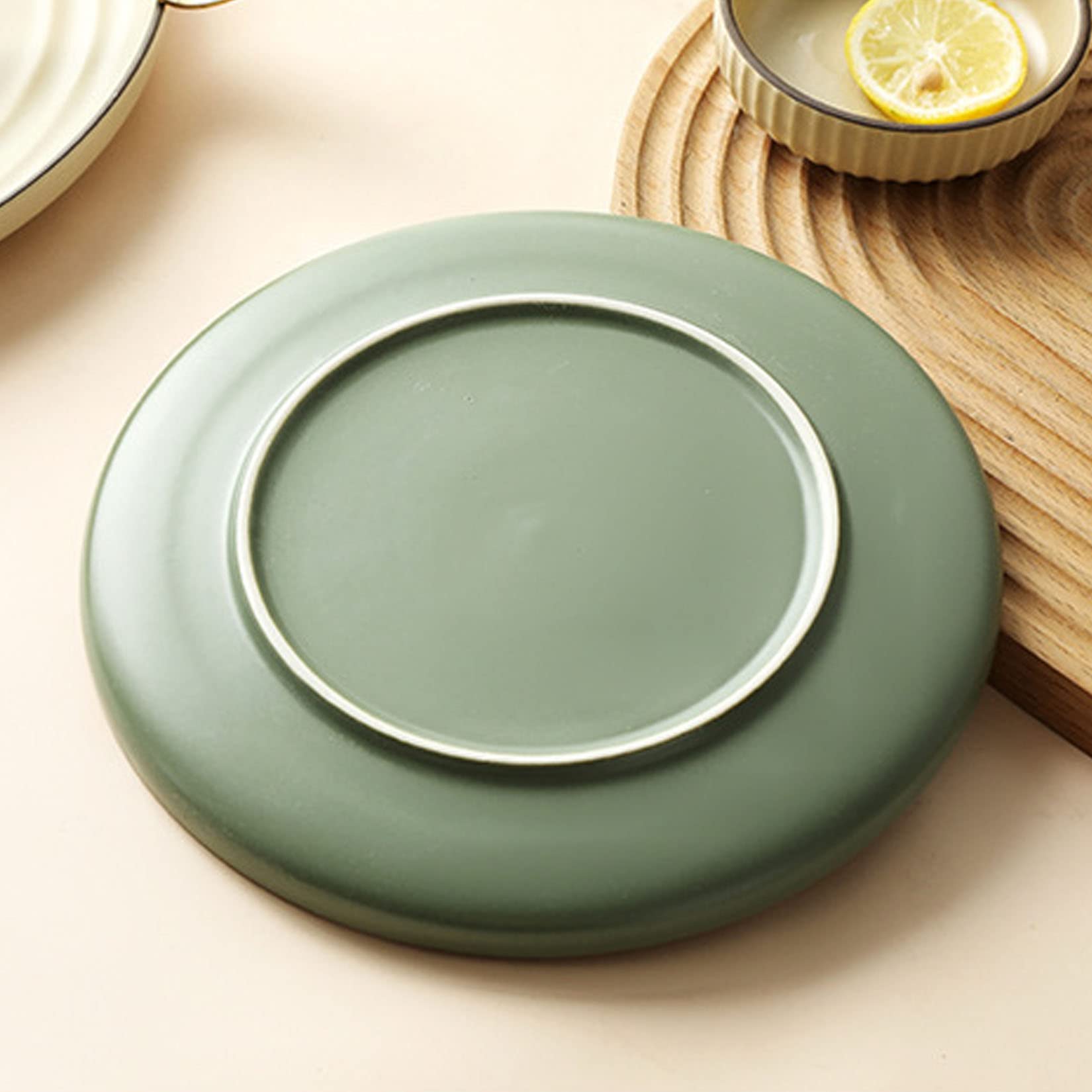 Talerze porcelanowe 10 cali, zestaw 6 dużych talerzy obiadowych, gładka glazura wypalana w wysokiej temperaturze do makaronów, sałatek, steków,Green,10in