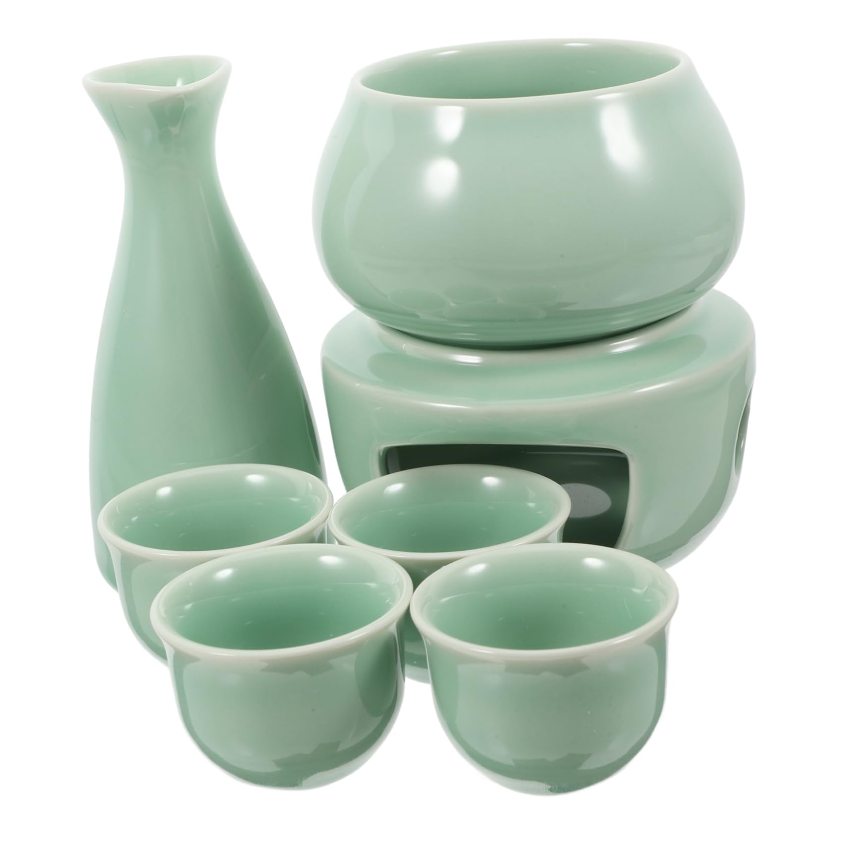 Cabilock 1Set Traditional Vintage Sake Kettle with Warmer and Warming Bowl Reusable Ceramic Liquor Warmer for Sake Tea and Water Elegant and Practical Beverage Serving