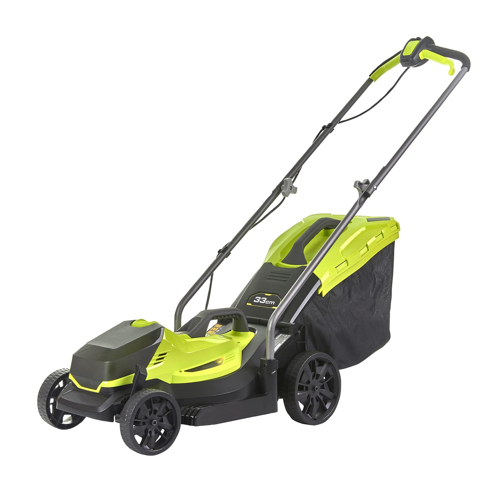 FfiMe Cortacésped eléctrico, cortacésped con batería de Iones de Litio, Caja de césped Grande de 30 l, Ancho de Corte de 33 cm, 3 Alturas de Corte Ajustables (30-70 mm), Plegable para Almacenamiento
