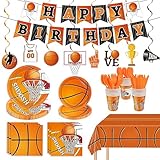 178 Pcs Basketball Theme Birthday Party Decorations Basketball Party Supplies Set Include Plates, Napkin, Cup, Fork, Knives, Spoon, Tablecloth, Banner for Kids and Adults, Serves 24 Guests