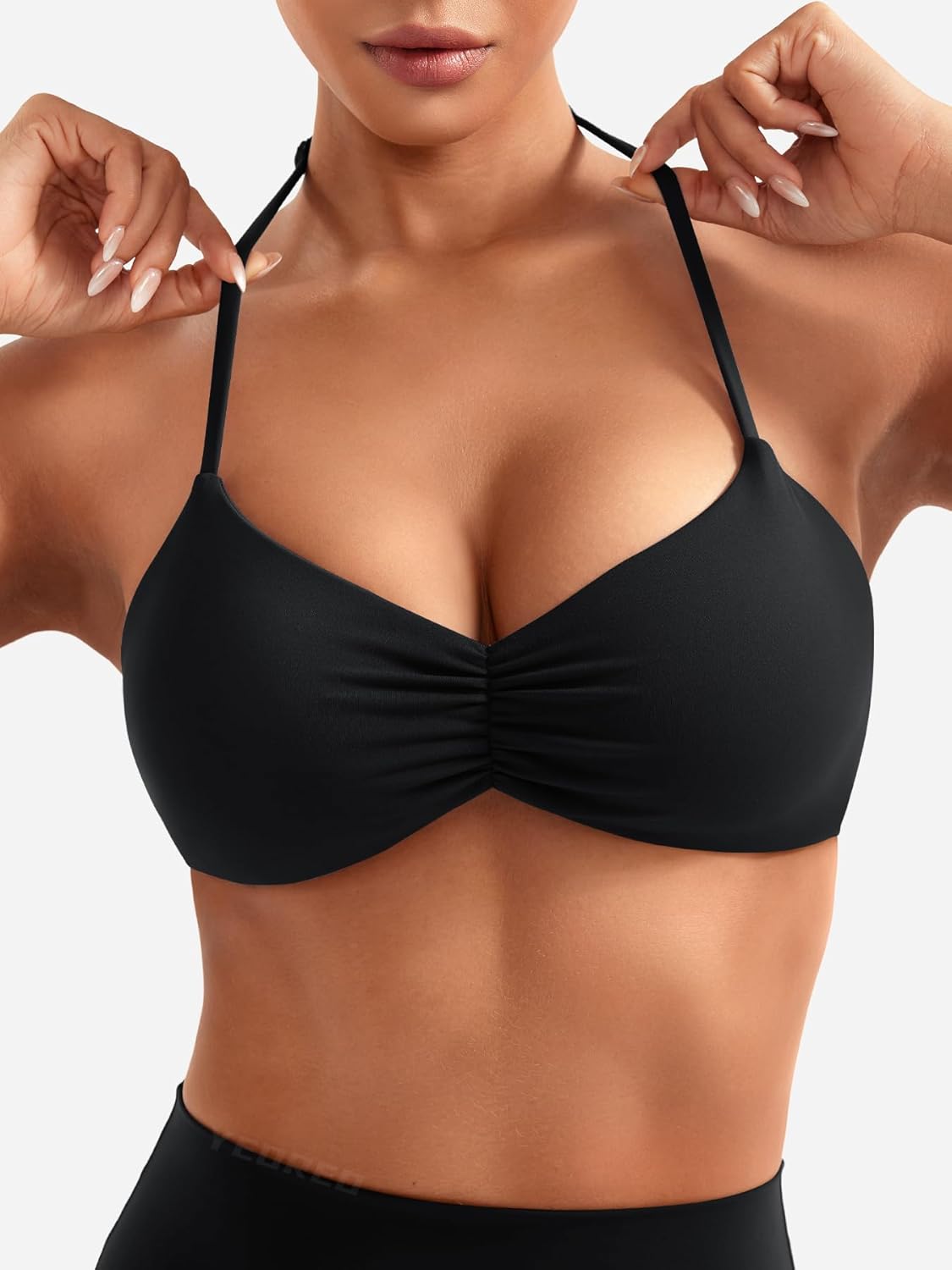 YEOREO Halter Sports Bras for Women Adjustable Strappy Open Back Impact Removable Pads Deep V Bra Workout Gym Yoga Crop Top - Image 3