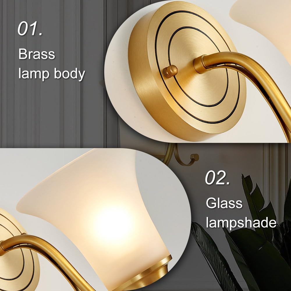 Applique da Parete Vintage in Ottone con Paralume in Vetro Smerigliato, Lampada da toeletta in Ottone Spazzolato a 1 Luce, Lampada da Parete Moderna di metà secolo, Lampada da Parete Art Déco per