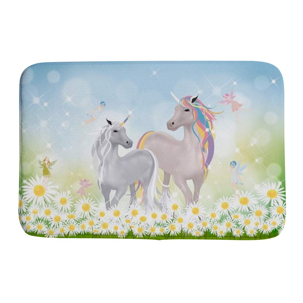 Tapis de bain licorne anti-glisse et absorbant en velours corail 91x61 cm