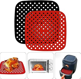 2 Pcs Tampon de Friteuse à Air, Réutilisables Faciles à Nettoyer Tapis de Panier de Friteuse à Air en Silicone Sans BPA Tapis de Doublure de Friteuse à Air Accessoires (Carré,8.5 inch)