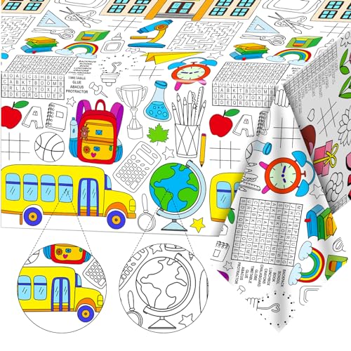 Qyeahkj Poster da colorare gigante Back To School Poster da colorare per bambini Jumbo Classroom Coloring Table Cloth Coloring Table Cover Grande Bentornato a scuola Banner da parete Decorazione per