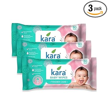 Kara Tender Care Baby Wipes - 80 Pulls (Pack of 3) | Gentle Protection for Your Baby's Sensitive Skin | Dermatologically Tested & Paraben Free | Enriched with Chamomile Extract and Vitamin E