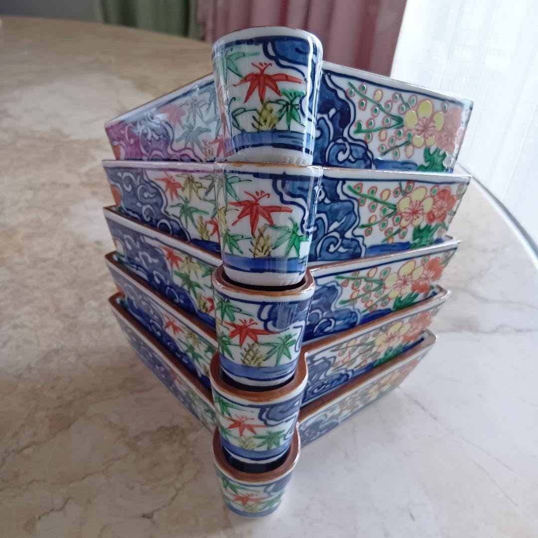 Amazon | 清水焼京焼京泉扇面皿四季折々の草花柄山水画5枚セット