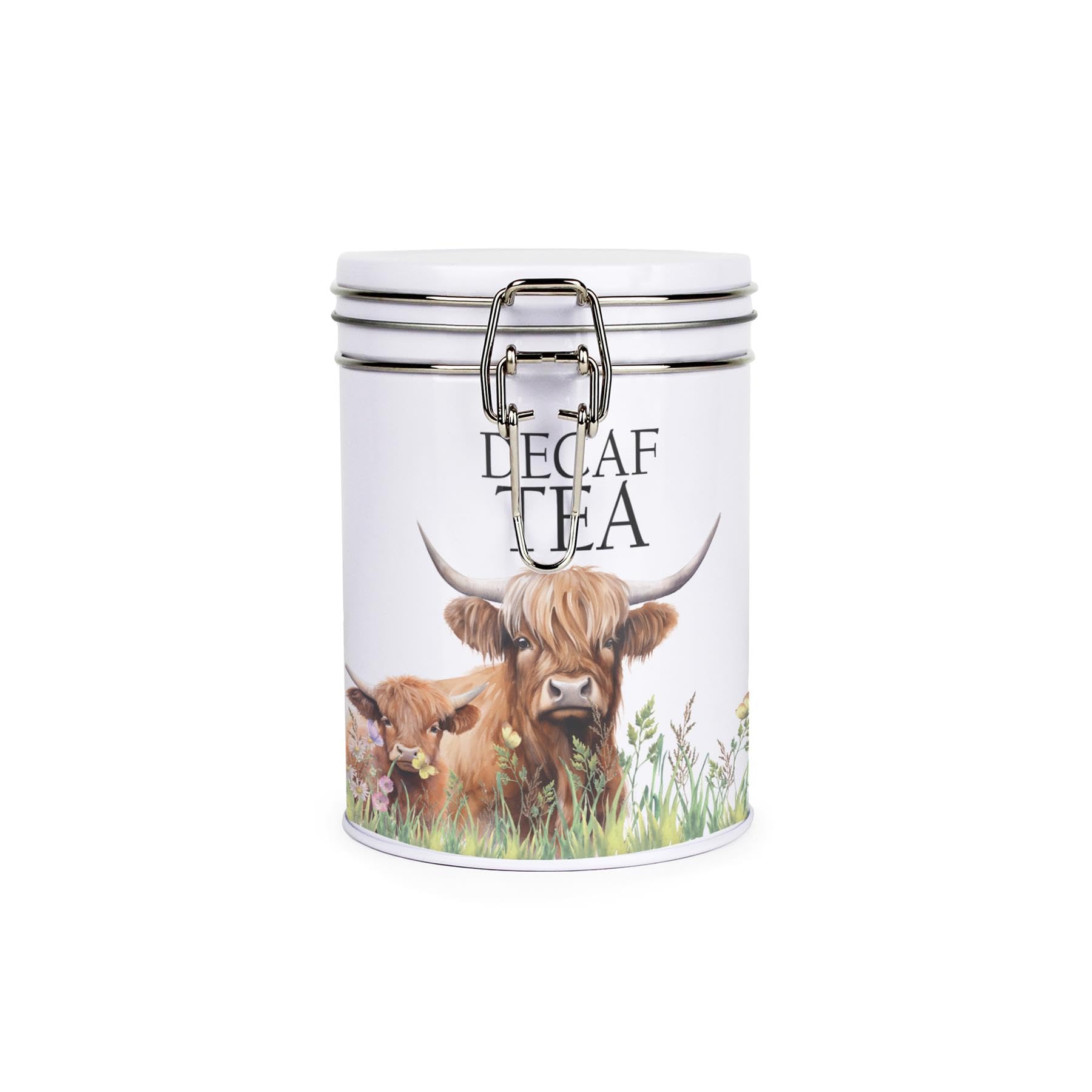 Purely Home Highland Cow & Calf Hot Drinks Canister - Decaf Tea Storage Tin Gift
